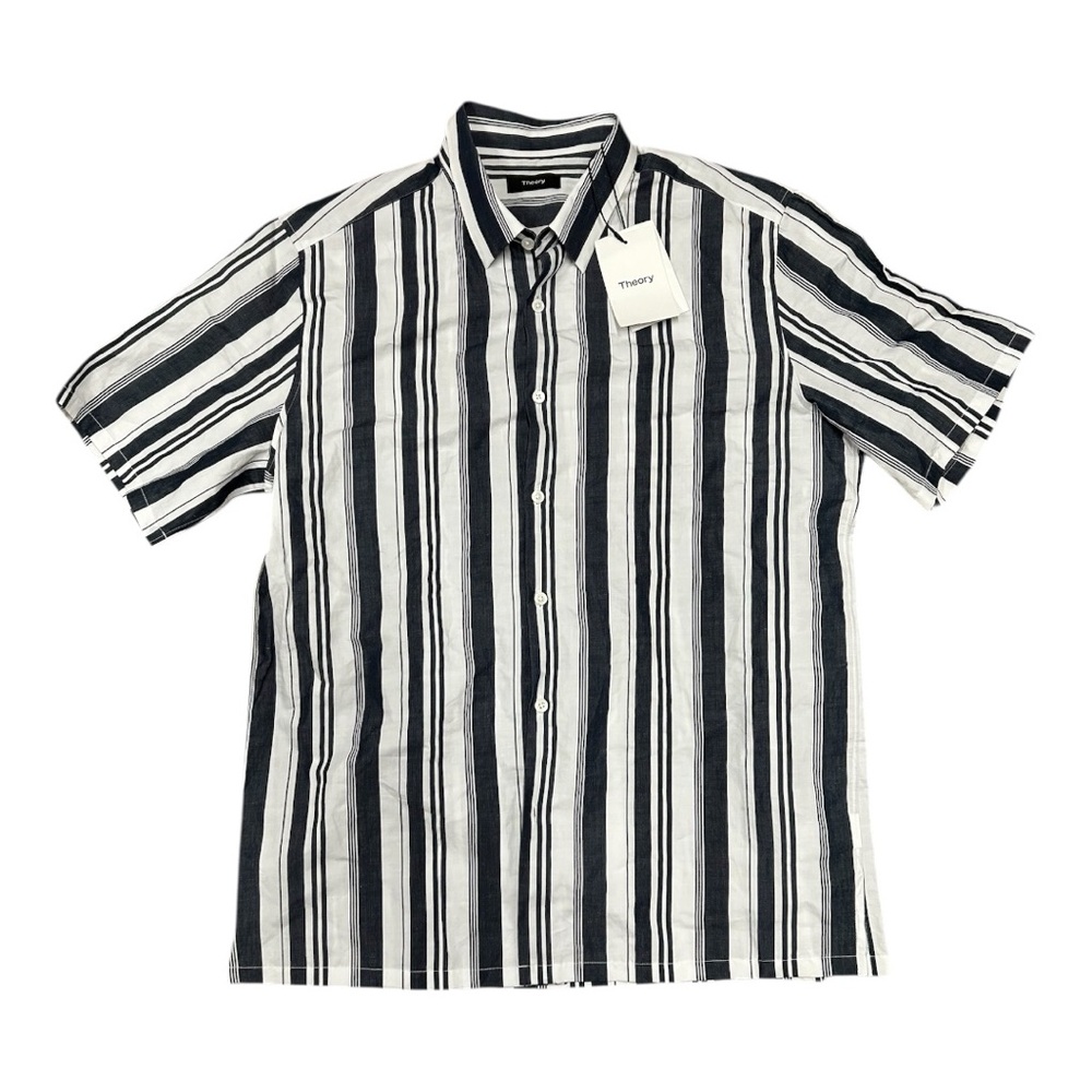 Theory Black and White Striped Casual Button Down Shirt